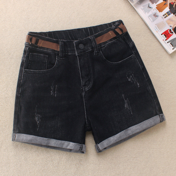 Moteriški džinsiniai šortai su plėšytais motyvais – aukštu liemeniu