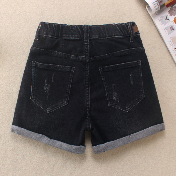 Moteriški džinsiniai šortai su plėšytais motyvais – aukštu liemeniu