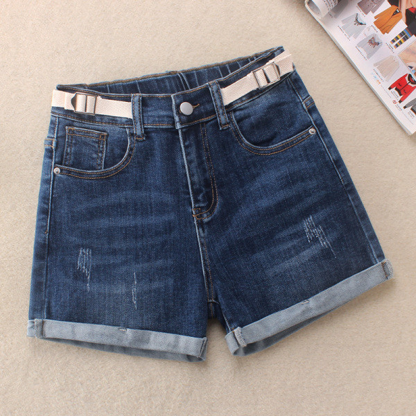 Moteriški džinsiniai šortai su plėšytais motyvais – aukštu liemeniu