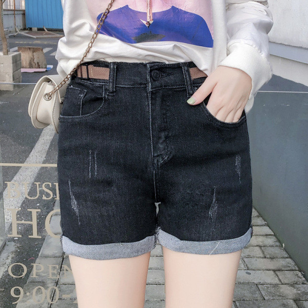 Moteriški džinsiniai šortai su plėšytais motyvais – aukštu liemeniu