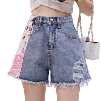 Γυναικεία casual shorts με υψηλή μέση και πολύχρωμη εφαρμογή