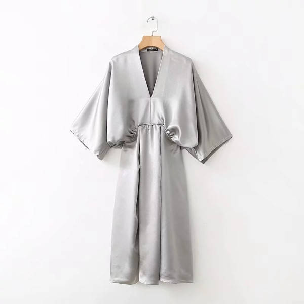 Γυναικείο φόρεμα άνοιξη-καλοκαίρινό με V-neck και υψηλή μέση