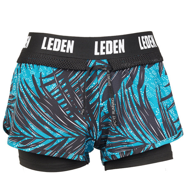 Pantaloni scurți sport cu pană din material respirabil, cu cravate și inscripții