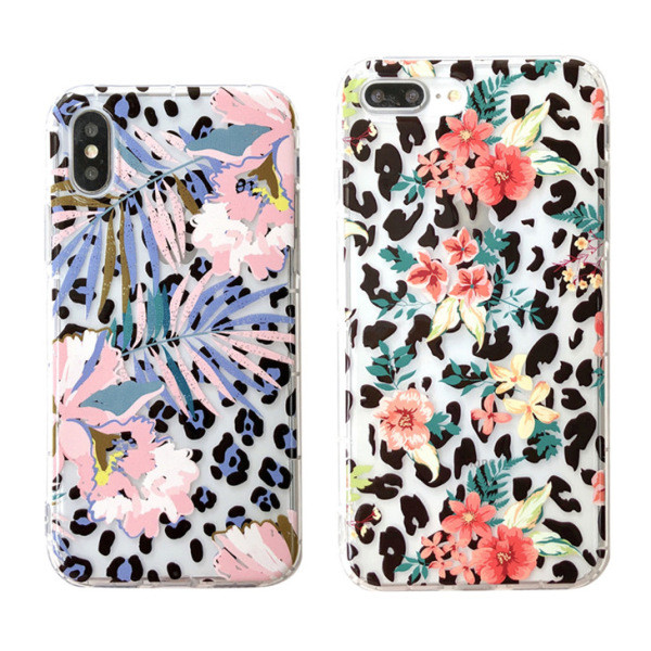 Θήκη IPhone XS με εκτύπωση λεοπάρδαλης και λουλούδια - δύο μοντέλα