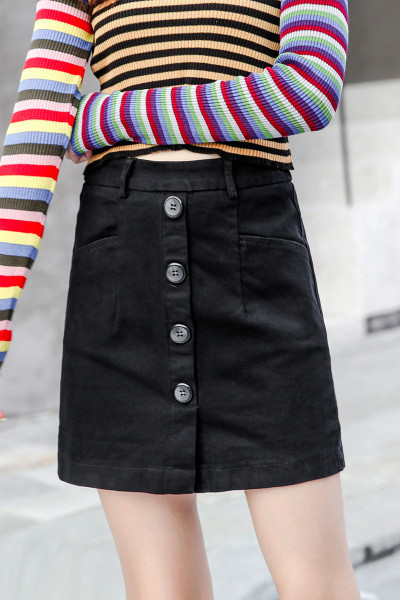 Jauna modeļa sieviešu īsie svārki ar pogām - augsta jostasvieta