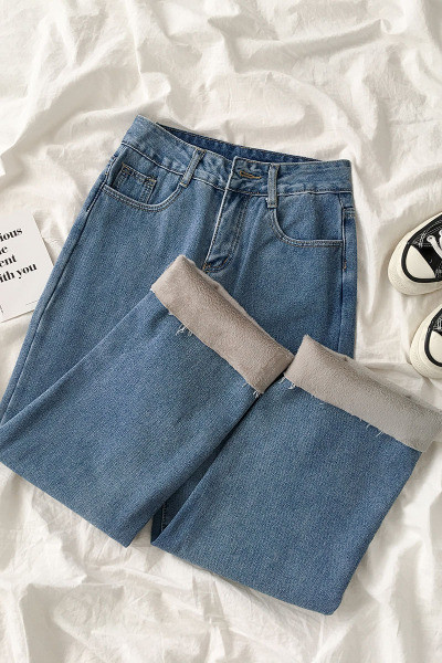 Blugi dama casual model lat cu buzunare si talie inalta