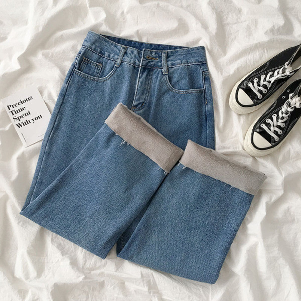 Blugi dama casual model lat cu buzunare si talie inalta