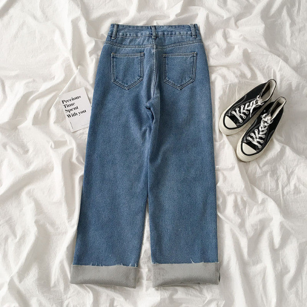 Blugi dama casual model lat cu buzunare si talie inalta