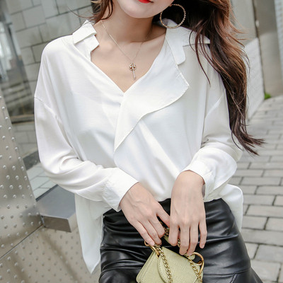 Jauna modeļa sieviešu krekls ar garām piedurknēm un V-veida kakla izgriezumu - plats modelis