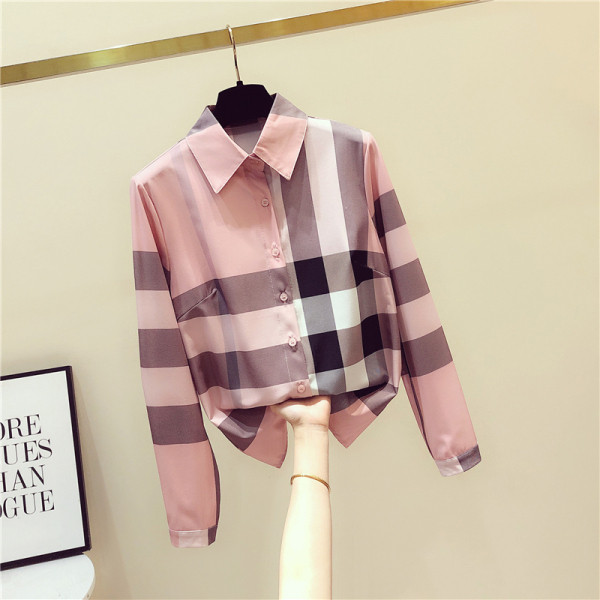 Rūtains sieviešu pavasara krekls ar klasisku apkakli