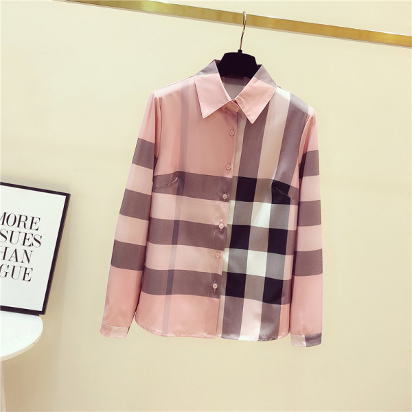 Rūtains sieviešu pavasara krekls ar klasisku apkakli