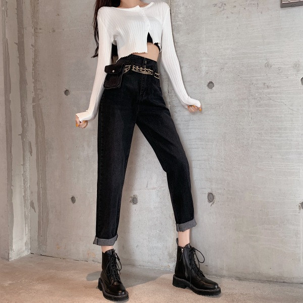 Νέο μοντέλο μοντέρνα γυναικεία  τζιν  με ψηλή μέση και ζώνη 