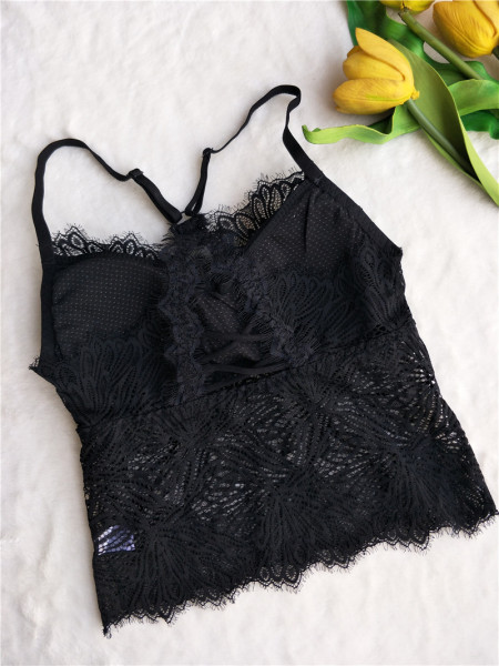 Γυναικείο αμάνικο από δαντέλα με λεπτούς ιμάντες ώμου