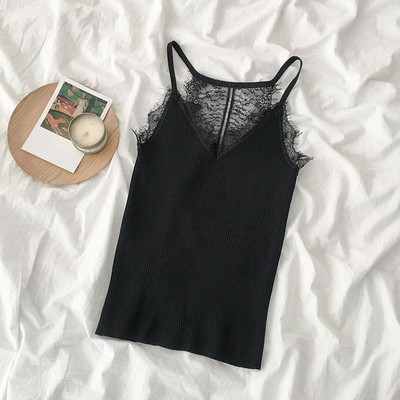 Καθημερινό γυναικείο αμάνικο με δαντέλα και λεπτές λωρίδες