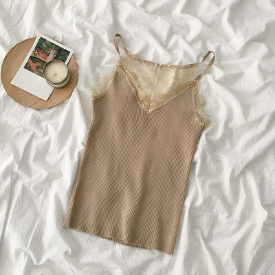 Καθημερινό γυναικείο αμάνικο με δαντέλα και λεπτές λωρίδες