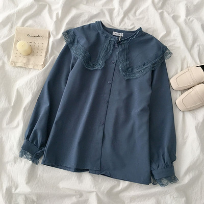 Γυναικείο ρέτρο στυλ  πουκάμισο με στρογγυλό ντεκολτέ και δαντέλα