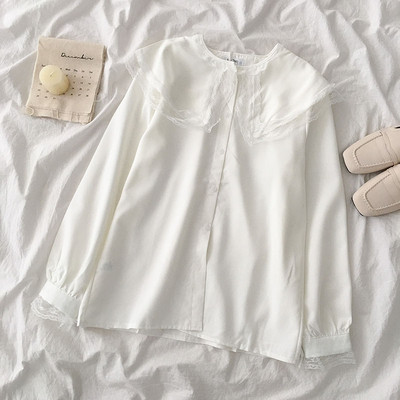 Γυναικείο ρέτρο στυλ  πουκάμισο με στρογγυλό ντεκολτέ και δαντέλα