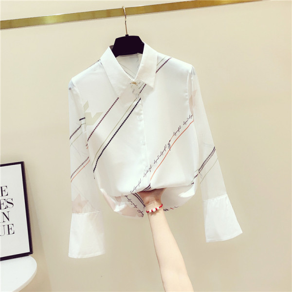 Cămașă elegantă de damă, cu guler clasic și inscripții colorate