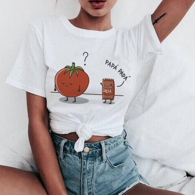 Γυναικεία λευκή μπλούζα με γράμματα και κοντό μανίκι