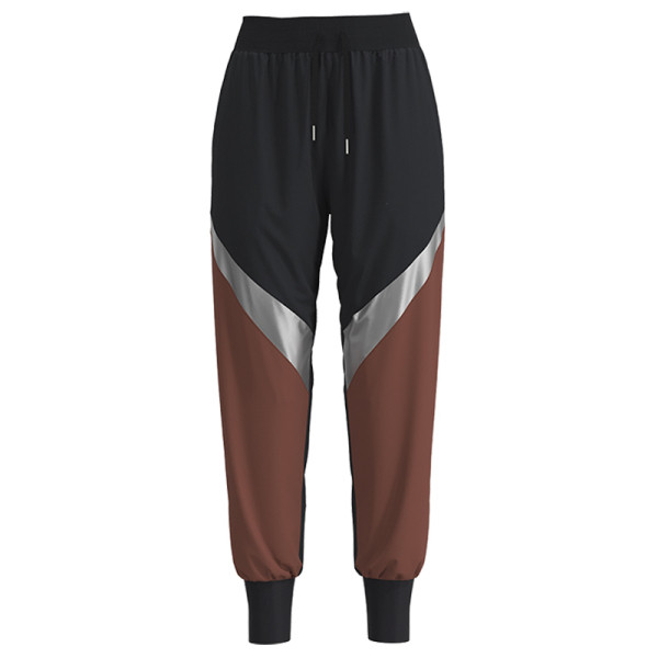 Moteriškų sportinių kelnių platus modelis su aukštu juosmeniu ir šviesą atspindinčiais elementais