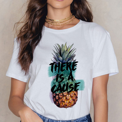 Ikdienas sieviešu T-krekls ar īsām piedurknēm un aplikāciju - ananāss