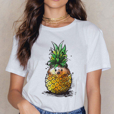 Ikdienas sieviešu T-krekls ar īsām piedurknēm un aplikāciju - ananāss