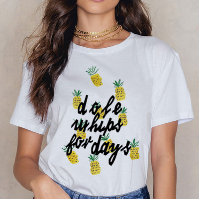 Ikdienas sieviešu T-krekls ar īsām piedurknēm un aplikāciju - ananāss