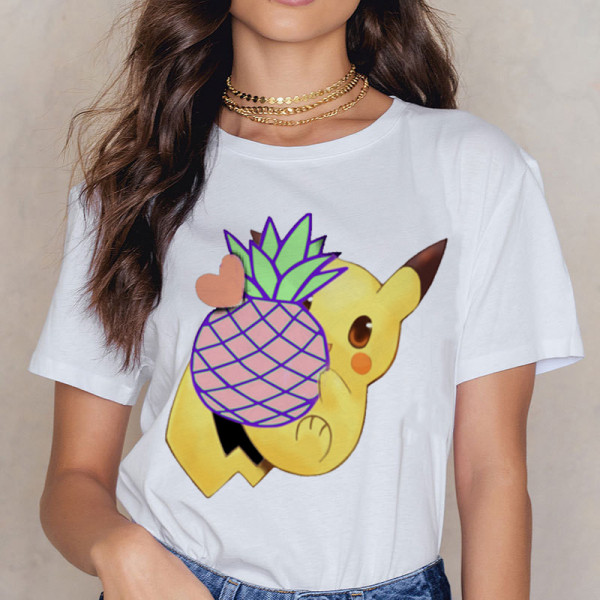 Ikdienas sieviešu T-krekls ar īsām piedurknēm un aplikāciju - ananāss