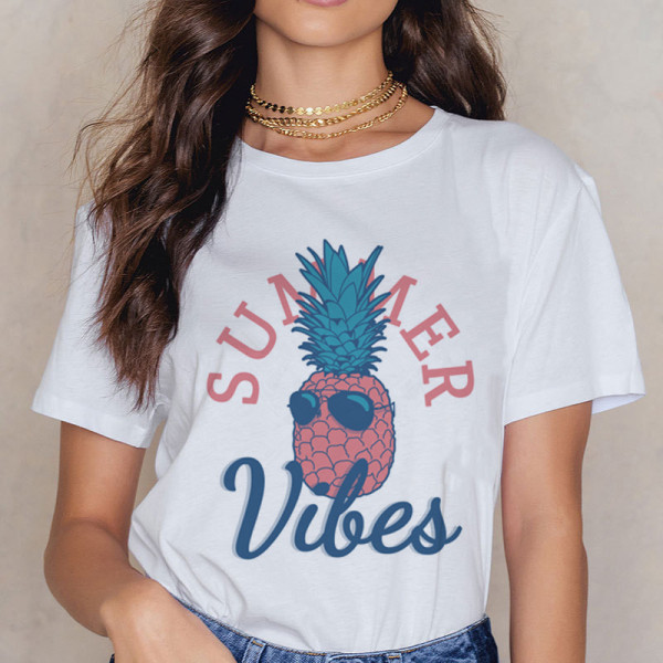 Ikdienas sieviešu T-krekls ar īsām piedurknēm un aplikāciju - ananāss
