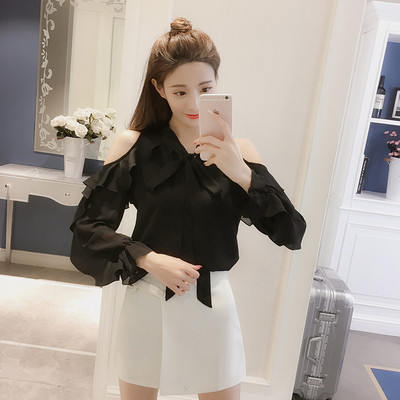 Modern női ing gallérral, szalaggal és kivágásokkal