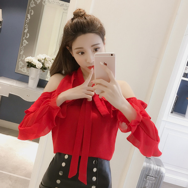 Modern női ing gallérral, szalaggal és kivágásokkal