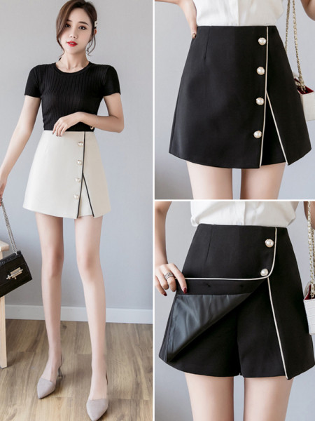 Fusta-pantaloni moderni de dama cu talie inalta si nasturi