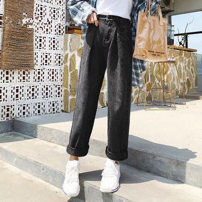 Sieviešu platie džinsi ar augstu vidukli un kabatām