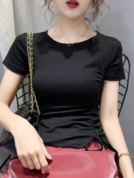 Ikdienas sieviešu t-krekls ar saitēm un apaļu kakla izgriezumu