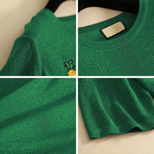 Modernūs moteriški marškinėliai trumpomis rankovėmis ir ananasų siuvinėjimais