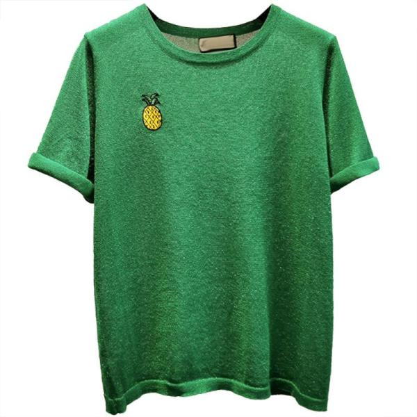 Modernūs moteriški marškinėliai trumpomis rankovėmis ir ananasų siuvinėjimais