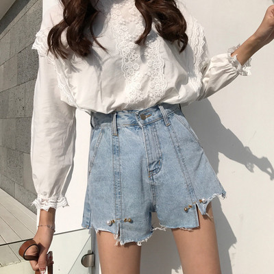 Džinsu šorti ar saplēstiem motīviem un pērlēm