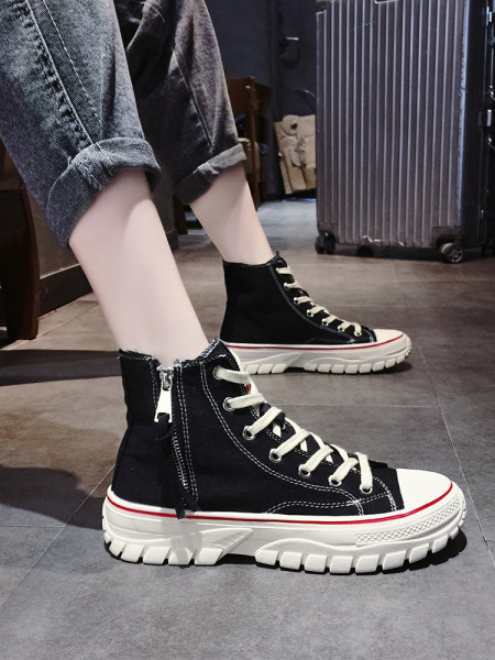 Női alkalmi tornacipő lapos talppal, fűzővel és cipzárral