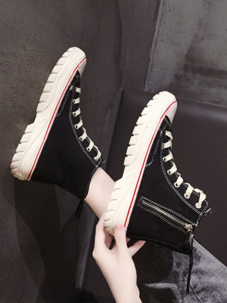 Női alkalmi tornacipő lapos talppal, fűzővel és cipzárral