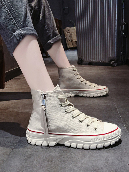 Női alkalmi tornacipő lapos talppal, fűzővel és cipzárral