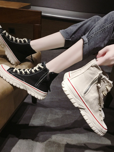 Női alkalmi tornacipő lapos talppal, fűzővel és cipzárral