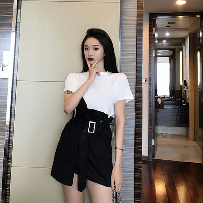 Platus moteriškas sijonas aukštu juosmeniu ir diržu