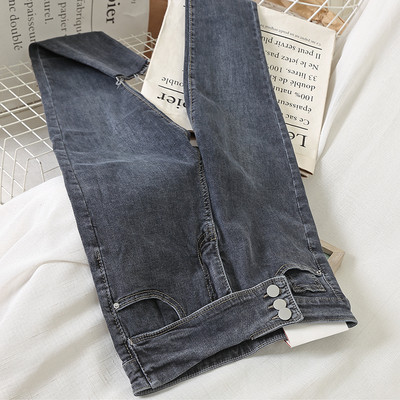 Sieviešu ikdienas garie džinsi ar augstu vidukli un pogām