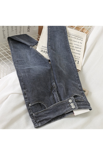 Sieviešu ikdienas garie džinsi ar augstu vidukli un pogām