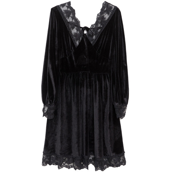 Retro stiilis sametist ja pitsist naiste kleit