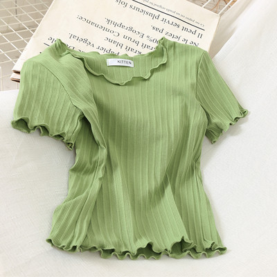 Sieviešu ikdienas blūze ar īsām piedurknēm un ovālu kakla izgriezumu