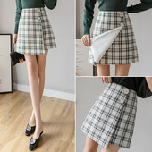 Jauna modeļa rūtaini sieviešu svārki ar pogām - asimetrisks modelis