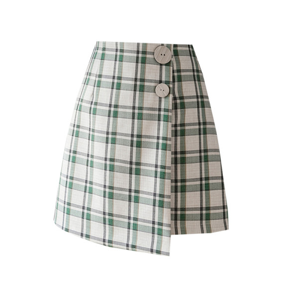 Jauna modeļa rūtaini sieviešu svārki ar pogām - asimetrisks modelis