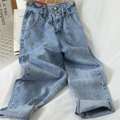 Sieviešu ikdienas garie džinsi ar augstu vidukli - plats modelis