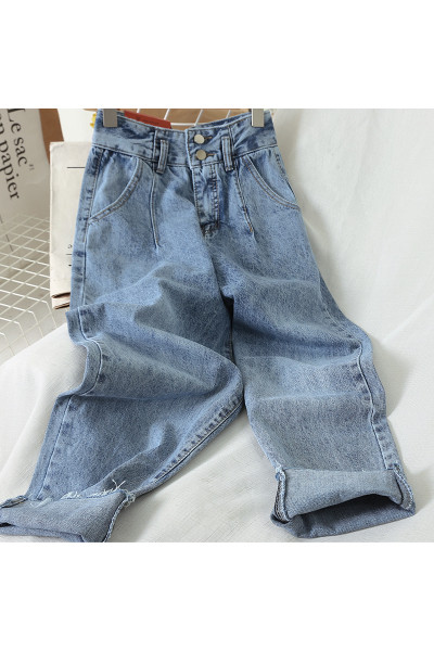 Sieviešu ikdienas garie džinsi ar augstu vidukli - plats modelis